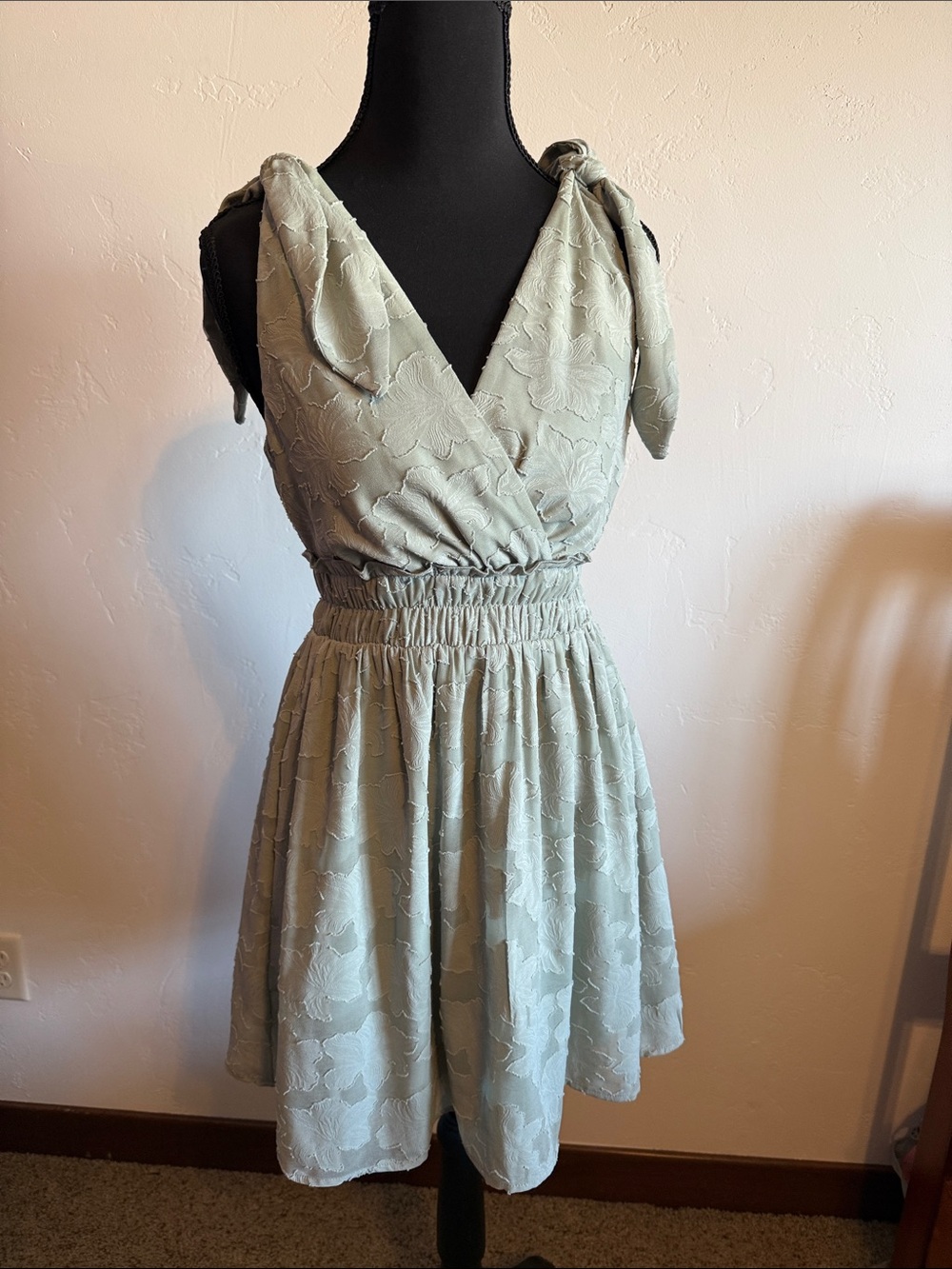 Speechless Sage Green Tie-Shoulder V-Neck Mini Dress